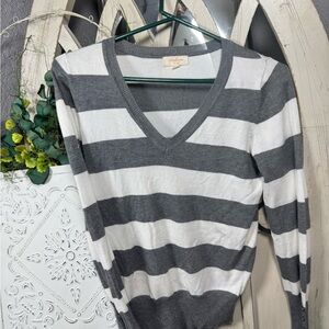 Ambiance Gray and White V-Neck Sweater
